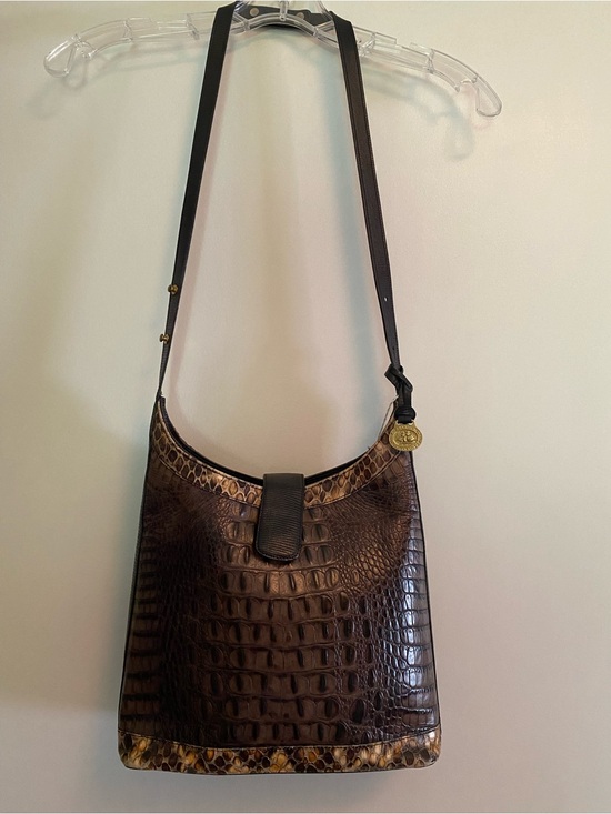 Brahmin Handbags - Brahmin Brown Croc-Embossed Shoulder Bag with Gold Medallion